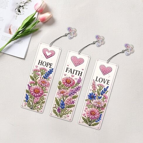 pigpigboss 3 Pieces Acrylic Cross Flower Diamond Painting Bookmark Kit, Religious Cross Diamond Art Bookmark with Butterfly Pendant, Daisy Flower Book Marks for Adult Beginner Book Decor in Saudi Arabia