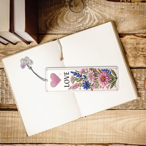 pigpigboss 3 Pieces Acrylic Cross Flower Diamond Painting Bookmark Kit, Religious Cross Diamond Art Bookmark with Butterfly Pendant, Daisy Flower Book Marks for Adult Beginner Book Decor in Saudi Arabia