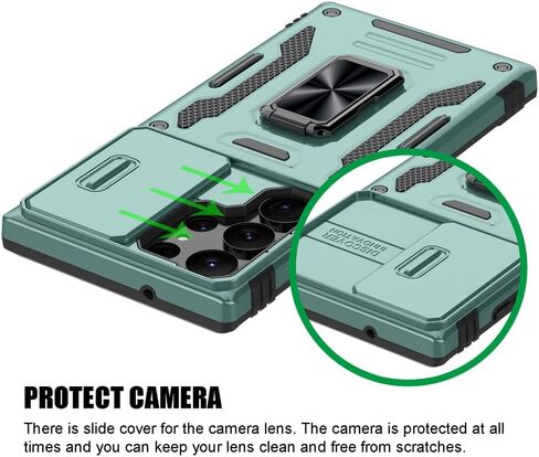 for Samsung Galaxy S25 Ultra Case, Shockproof Phone Case & Sliding Camera Cover & Ring Holder Kickstand with Soft TPU Screen Protector [Black] in Kuwait