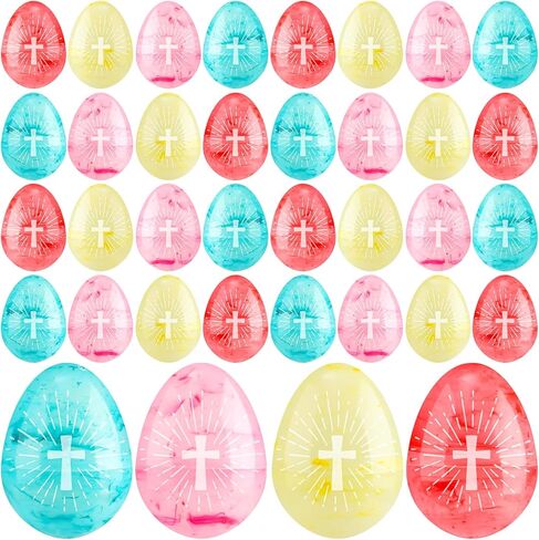 72 Pcs Marble Religious Easter Eggs Bulk Plastic Empty Fillable Cross Eggs Christian Gifts for Easter Egg Hunt Basket Stuffers Sunday School Party Favors in Saudi Arabia