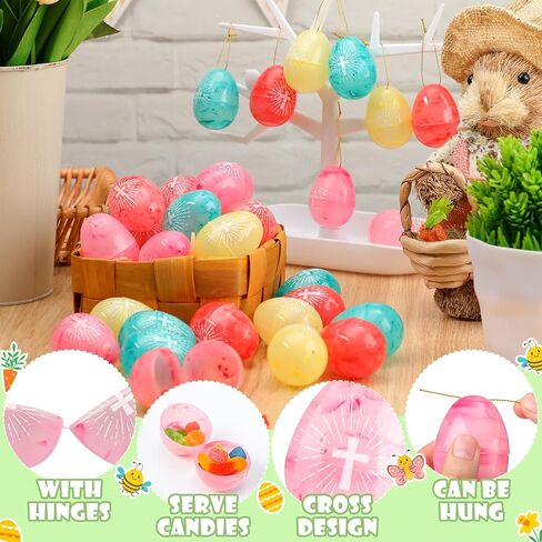 72 Pcs Marble Religious Easter Eggs Bulk Plastic Empty Fillable Cross Eggs Christian Gifts for Easter Egg Hunt Basket Stuffers Sunday School Party Favors in Saudi Arabia