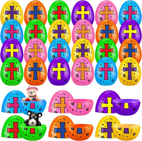 72 Pcs Marble Religious Easter Eggs Bulk Plastic Empty Fillable Cross Eggs Christian Gifts for Easter Egg Hunt Basket Stuffers Sunday School Party Favors in Saudi Arabia