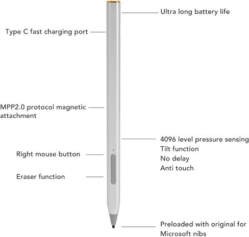 Tilt Pen for HP Laptop, Rechargeable MPP 2.0 Tilt Pen for HP Envy 17 aexxx Spectre x2 12 c0xx, x360 11m ad0xx, Spectre x2 12 c0xx, 4096 Pressure (Black) in Saudi Arabia