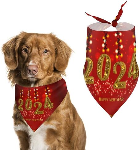 Happy New Year 2024 Dog Bandanas Pet Kerchief Scarf Adjustable Triangle Reversible Scarf Bibs for Dogs Puppy Cats in Saudi Arabia