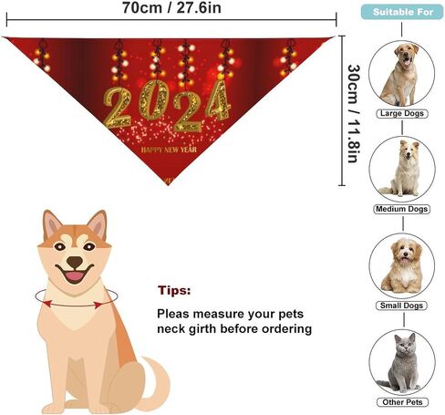 Happy New Year 2024 Dog Bandanas Pet Kerchief Scarf Adjustable Triangle Reversible Scarf Bibs for Dogs Puppy Cats in Saudi Arabia