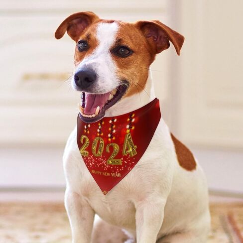 Happy New Year 2024 Dog Bandanas Pet Kerchief Scarf Adjustable Triangle Reversible Scarf Bibs for Dogs Puppy Cats in Saudi Arabia