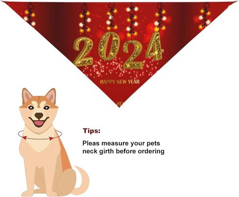 Happy New Year 2024 Dog Bandanas Pet Kerchief Scarf Adjustable Triangle Reversible Scarf Bibs for Dogs Puppy Cats in Saudi Arabia