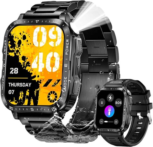 ساعة ذكية عسكرية للرجال الذين يعانون من LED Flashlight Watch 2.0 '' Big Screen Smartwatch 430mAh Big Battery Fitness Tracker مع شاشة نوم معدل ضربات القلب قم بإجراء مكالمات لـ iPhone Android in Saudi Arabia