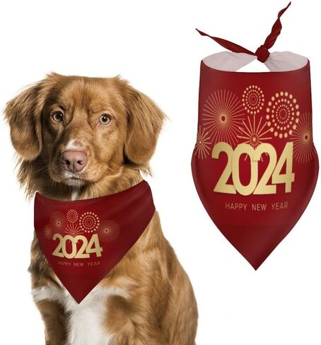 Happy New Year 2024 Dog Bandanas Pet Kerchief Scarf Adjustable Triangle Reversible Scarf Bibs for Dogs Puppy Cats in Saudi Arabia