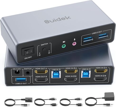 HDMI Displayport KVM Switch, 2 Computers 2 Monitors 4K@60Hz KVM Switcher Dual Monitor for 2 PC, 3 USB 3.0 Ports Support Extended/Mirror Mode with Desktop Controller&2 USB Cables&Power Adapter in Kuwait