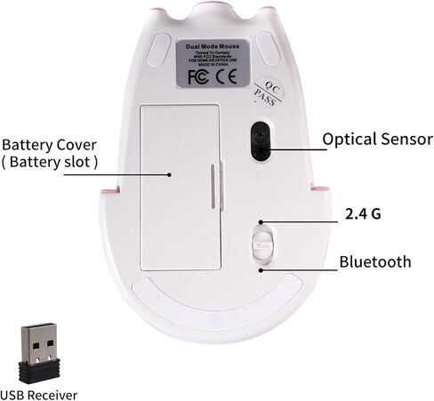Bluetooth Mouse, 2.4G Mice Cute Cartoon Pig Dual Mode (Bluetooth or 2.4 GHz Receiver) Computer Mouse 1200DPI Silent Clisks Mouse for Laptop/Notebook/iPad/PC/Mac/Chromebook Office Home(White) in Kuwait