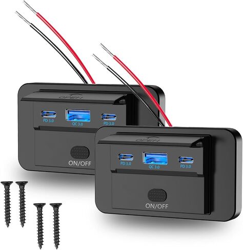2 Pack USB C Car Fast Charger Adapter,WNNBTOVN 72W Cigarette Lighter USB Charger,3 Ports Panel Wall Mount Automotive Car USB Socket,for RV Bus Boat Truck in Kuwait