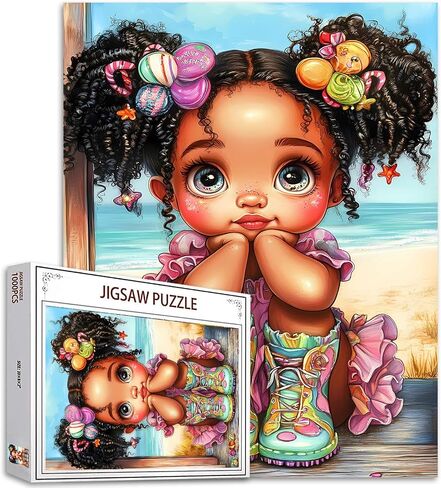 Tucocoo African Girl with Big Hair Jigsaw Puzzles for Adults 1000 Pieces, Streets Art Puzzles Colorful DIY Crafts Puzzles for Home Decoration Gifts, Family Challenging Puzzle Perfect for Game Nights in Kuwait