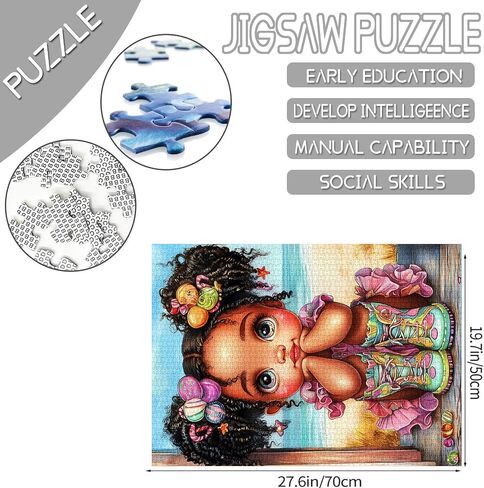 Tucocoo African Girl with Big Hair Jigsaw Puzzles for Adults 1000 Pieces, Streets Art Puzzles Colorful DIY Crafts Puzzles for Home Decoration Gifts, Family Challenging Puzzle Perfect for Game Nights in Kuwait