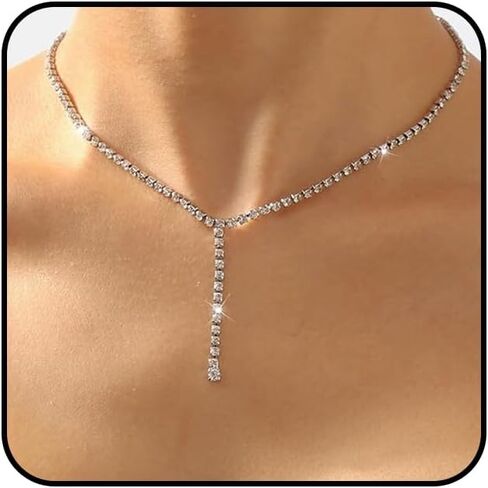 Gold Long Drop Y Necklace for Women Dainty Snake Bone Chain Link Choker Necklace Silver Cubic Zircon Pendant Necklace Fashion Jewelry Gifts in Kuwait