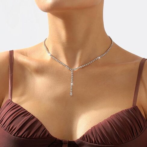 Gold Long Drop Y Necklace for Women Dainty Snake Bone Chain Link Choker Necklace Silver Cubic Zircon Pendant Necklace Fashion Jewelry Gifts in Kuwait