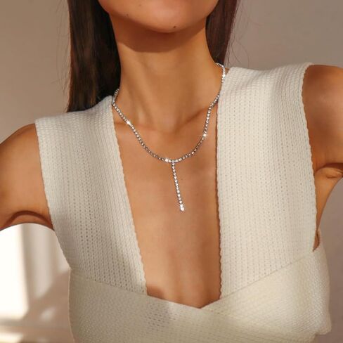 Gold Long Drop Y Necklace for Women Dainty Snake Bone Chain Link Choker Necklace Silver Cubic Zircon Pendant Necklace Fashion Jewelry Gifts in Kuwait