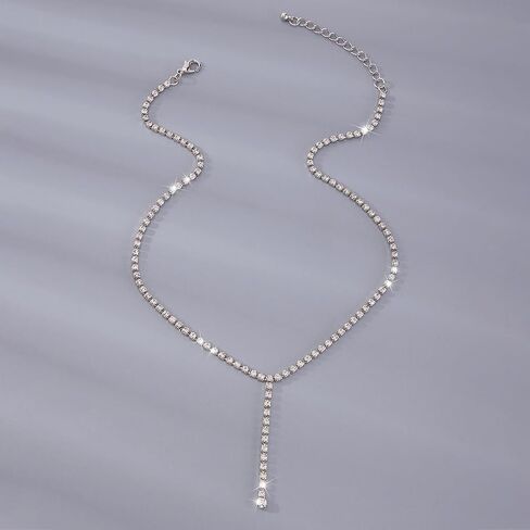 Gold Long Drop Y Necklace for Women Dainty Snake Bone Chain Link Choker Necklace Silver Cubic Zircon Pendant Necklace Fashion Jewelry Gifts in Kuwait