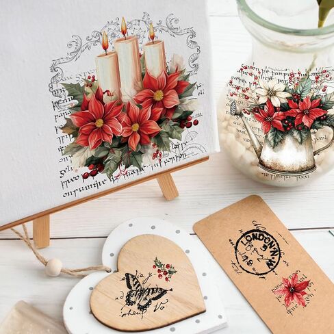 WANDIC 6 Sheets Christmas Flowers Letter Theme Rub On Transfer Sticker, Flower Decal for Home Party DIY Scrapbooking Photo Albums Furniture,15 * 30cm in Saudi Arabia