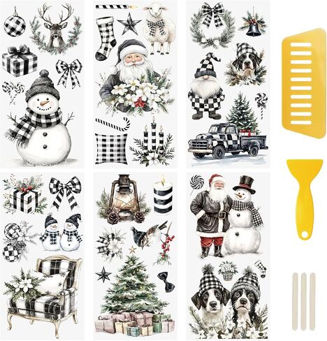 WANDIC 6 Sheets Christmas Flowers Letter Theme Rub On Transfer Sticker, Flower Decal for Home Party DIY Scrapbooking Photo Albums Furniture,15 * 30cm in Saudi Arabia