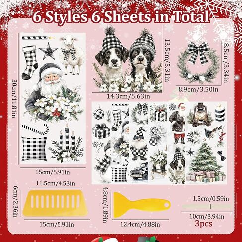 WANDIC 6 Sheets Christmas Flowers Letter Theme Rub On Transfer Sticker, Flower Decal for Home Party DIY Scrapbooking Photo Albums Furniture,15 * 30cm in Saudi Arabia