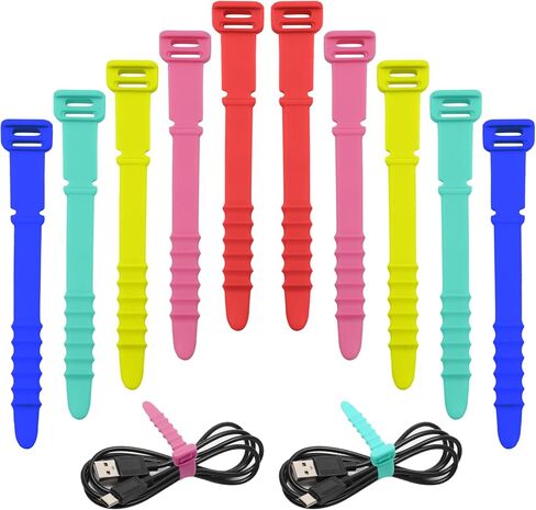 20pcs Silicone Cable Ties Reusable Zip Ties Black Elastic Cord Organizer Wire Management Ties Straps Bundling and Fastening Cable for Home Office Table Desk Travel Essentials(4.5") in Kuwait