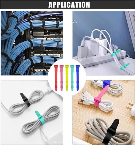 20pcs Silicone Cable Ties Reusable Zip Ties Black Elastic Cord Organizer Wire Management Ties Straps Bundling and Fastening Cable for Home Office Table Desk Travel Essentials(4.5") in Kuwait