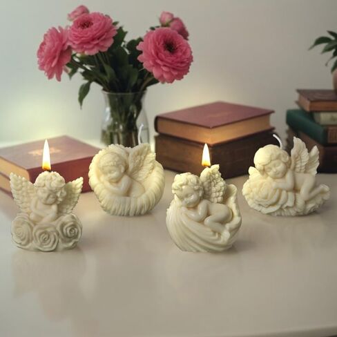 Cestony 3D Shell Angel Shape Candle Silicone Molds for Making Mousse Cake Candle Resin Pillar Aromatherapy Candles Wax Soap Flower Specimen Clay Craft (B) in Saudi Arabia