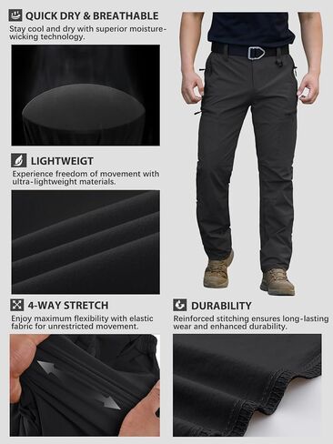 NAVEKULL Men's Lightweight Hiking Pants Quick Dry Stretch Fishing Tactical Work Pants with Zipper Pockets in Kuwait