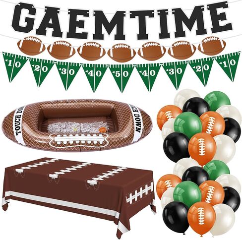 63 Pcs Football Party Supplies Kit Including Inflatable Football Beverage Cooler, Pre-Strung Game Time Football Banner, Disposable Tablecloth and Balloons Sports Party Decorations in Kuwait