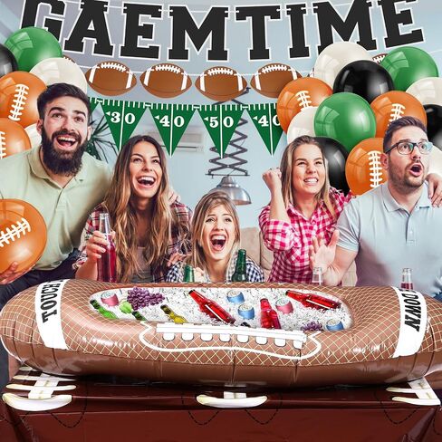 63 Pcs Football Party Supplies Kit Including Inflatable Football Beverage Cooler, Pre-Strung Game Time Football Banner, Disposable Tablecloth and Balloons Sports Party Decorations in Kuwait