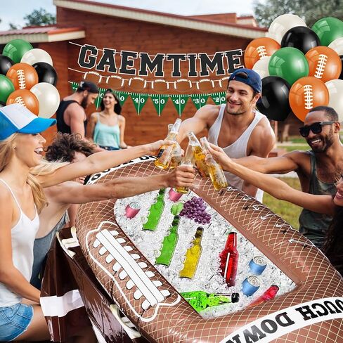 63 Pcs Football Party Supplies Kit Including Inflatable Football Beverage Cooler, Pre-Strung Game Time Football Banner, Disposable Tablecloth and Balloons Sports Party Decorations in Kuwait