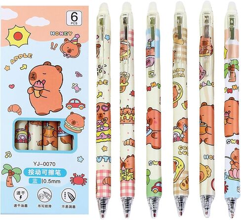 6 أجهزة كمبيوتر لطيفة قابلة للاسترخاء قابلة للاسترخاء Capybara قلم قابلة للمحومين 0.5 مم نقطة غرامة الحبر الأسود كتابة الحبر القلم اللوازم مدرسة كاريكاتير الهلام الحبر للنساء الفتيان الفتيات (كابيبارا-بلاك حبر) in Kuwait