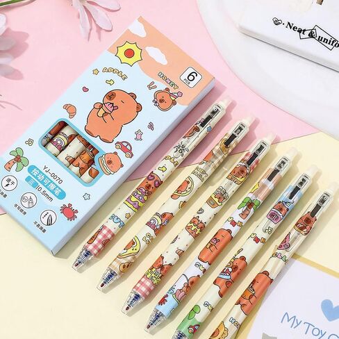 6 أجهزة كمبيوتر لطيفة قابلة للاسترخاء قابلة للاسترخاء Capybara قلم قابلة للمحومين 0.5 مم نقطة غرامة الحبر الأسود كتابة الحبر القلم اللوازم مدرسة كاريكاتير الهلام الحبر للنساء الفتيان الفتيات (كابيبارا-بلاك حبر) in Kuwait