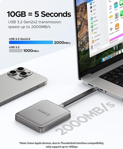 ORICO 512 GB Magnetic External SSD, 4K ProRes HDR Record and Store, USB3.1 Gen2(1000MB/s), USB3.2 Gen2*2(2000MB/s), Portable Solid State Drive, Compatible with Smartphone, Tablet, Computer - A20PLUS in Saudi Arabia