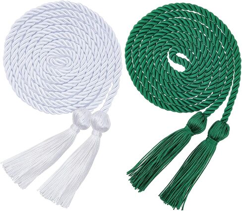 HOVEOX 2 Pieces Graduation Honor Cords Graduation Cords Honor Cords Graduation Honor Cords with Tassel for Graduation Students (2, Green and White) in Saudi Arabia