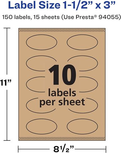 Avery Kraft Brown Oval Labels with Sure Feed, 1.5" x 3", 150 Kraft Brown Labels, Print-to-The-Edge, Laser/Inkjet Printable Labels in Saudi Arabia