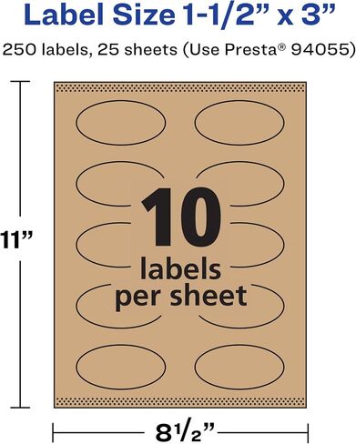 Avery Kraft Brown Oval Labels with Sure Feed, 1.5" x 3", 150 Kraft Brown Labels, Print-to-The-Edge, Laser/Inkjet Printable Labels in Saudi Arabia