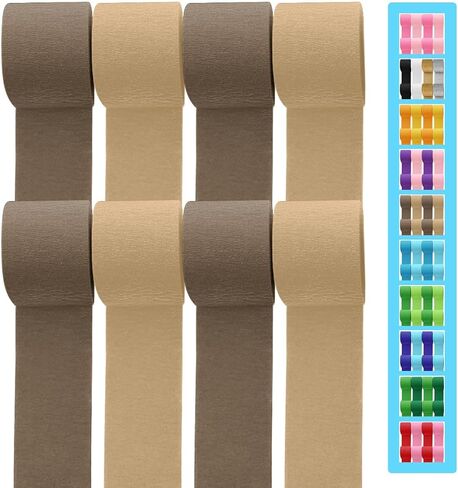 8 Rolls Crepe Paper Streamers 656ft, Pack of 2 Colors Brown Party Steamers Set for Party Decoration Wedding Birthday Baby Shower (1.8 Inch x 82 Ft/Roll) in Saudi Arabia