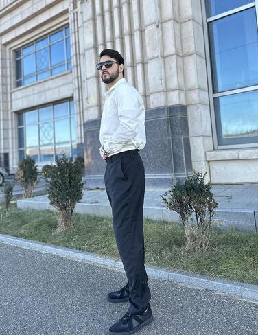 سروال فستان كاجوال كلاسيكي للرجال من COOFANDY بخصر قابل للتوسيع وبنطلون بمقاس نحيف ومسطح من الأمام in Saudi Arabia