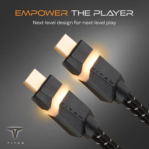 TITAN 8K HDMI 2.1 Cable 2 Pack, 10 ft Braided Cord, Amber LED Light Strip, Ultra High-Speed Cable with HDR, VRR & QMS, 48 GBPS, Black, 85133 in Kuwait