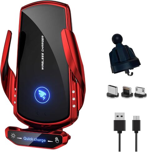 Wireless Car Charger Car Phone Holder Mount Wireless Charging 15W Fast Charging Auto Clamping Phone Mount for Car Wireless Charger fit for All Android Smartphone (Black) in Saudi Arabia