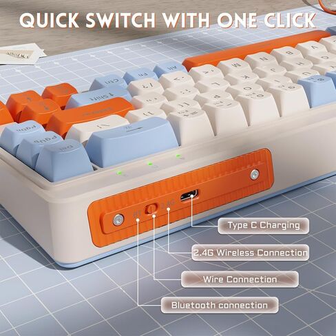 MANBASNAKE 60% Wireless Gaming Keyboard Tri-Modes 2.4GHz/BT/USB-C Wired Rechargeable Backlit 67 Keys Tri-Color PBT keycaps Mechanical Feeling Ultra-Compact Keyboard for PC Laptop Grey in Kuwait