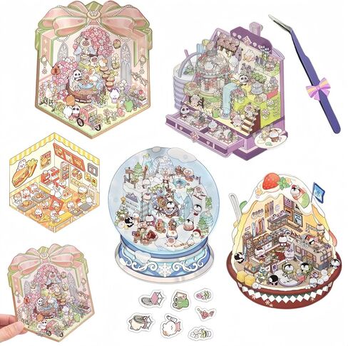 5 Sets DIY 3D Sticker Scene - Make Your Own Mini Shop Scenes Stickers for Kids - Cute Cartoon Animal Stickers for Adult Relief Stress Pass The Time in Saudi Arabia