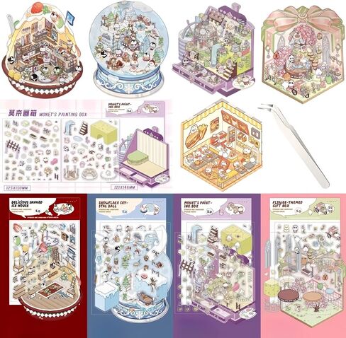 5 Sets DIY 3D Sticker Scene - Make Your Own Mini Shop Scenes Stickers for Kids - Cute Cartoon Animal Stickers for Adult Relief Stress Pass The Time in Saudi Arabia