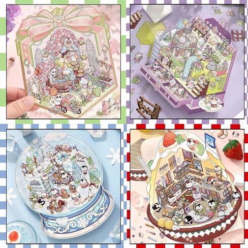 5 Sets DIY 3D Sticker Scene - Make Your Own Mini Shop Scenes Stickers for Kids - Cute Cartoon Animal Stickers for Adult Relief Stress Pass The Time in Saudi Arabia