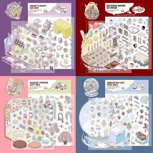 5 Sets DIY 3D Sticker Scene - Make Your Own Mini Shop Scenes Stickers for Kids - Cute Cartoon Animal Stickers for Adult Relief Stress Pass The Time in Saudi Arabia