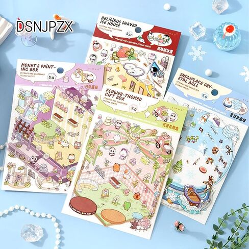 5 Sets DIY 3D Sticker Scene - Make Your Own Mini Shop Scenes Stickers for Kids - Cute Cartoon Animal Stickers for Adult Relief Stress Pass The Time in Saudi Arabia