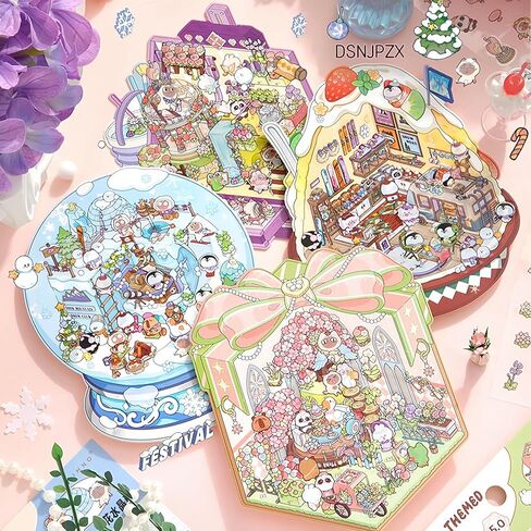 5 Sets DIY 3D Sticker Scene - Make Your Own Mini Shop Scenes Stickers for Kids - Cute Cartoon Animal Stickers for Adult Relief Stress Pass The Time in Saudi Arabia