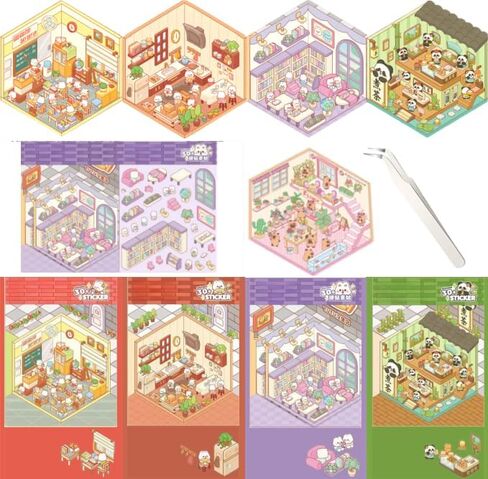 5 Sets DIY 3D Sticker Scene - Make Your Own Mini Shop Scenes Stickers for Kids - Cute Cartoon Animal Stickers for Adult Relief Stress Pass The Time in Saudi Arabia